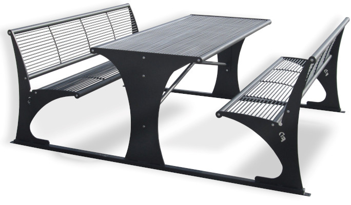 Set PIC NIC tavolo e panchina modelle RONDINE in tondino, monoblocco, disponibile in varie colorazioni RAL, con oppure senza schienale.
